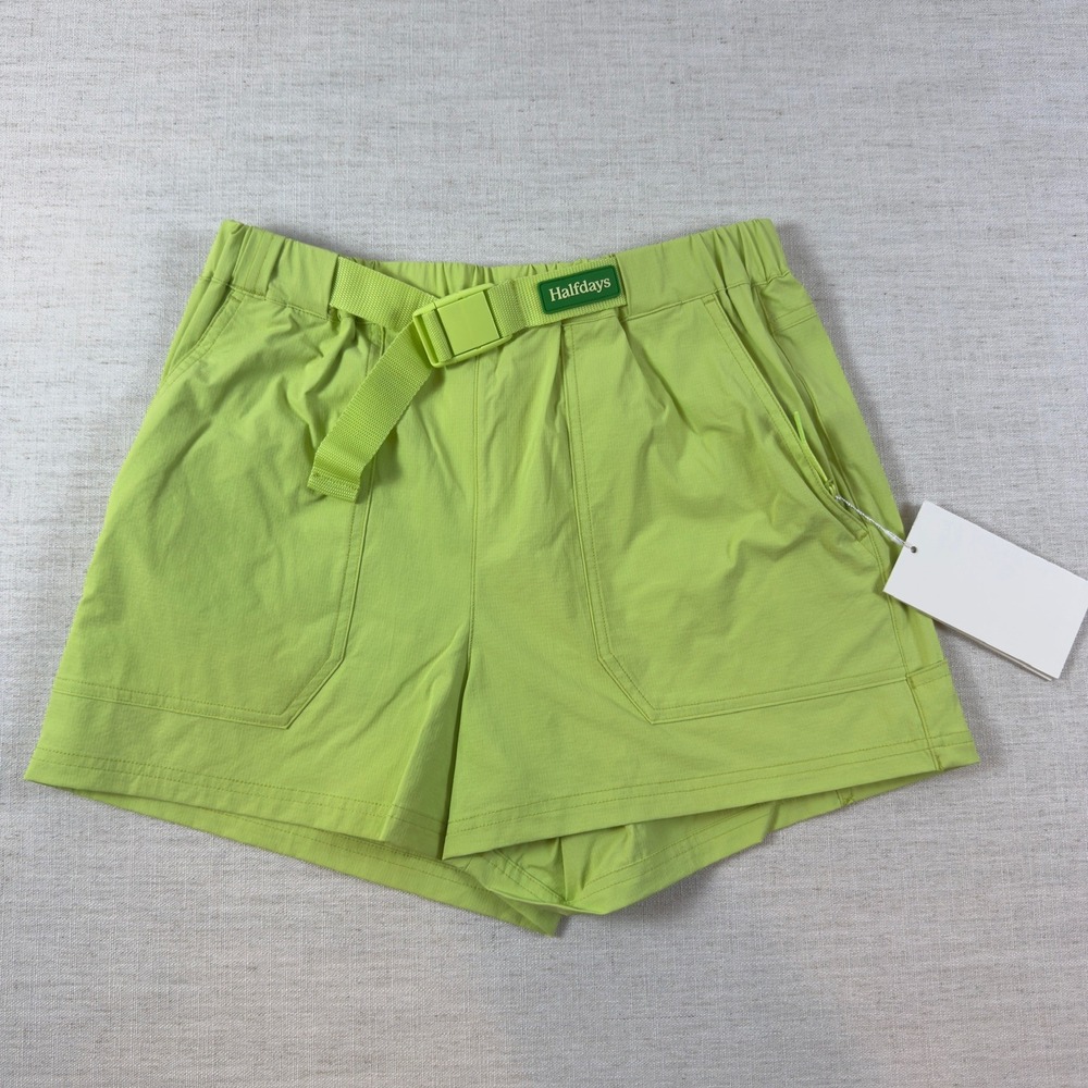 Halfdays Lime Green Belted Hike Shorts Womens Small Recycled Nylon Stretch NWT S